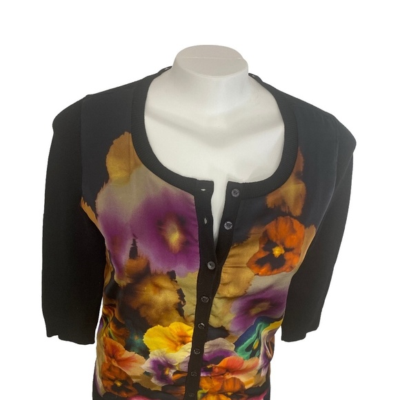 MEXX METROPOLITAN Floral Black Art To Wear Viscose 3/4 Sleeves Cardigan XS EUC - Picture 3 of 16